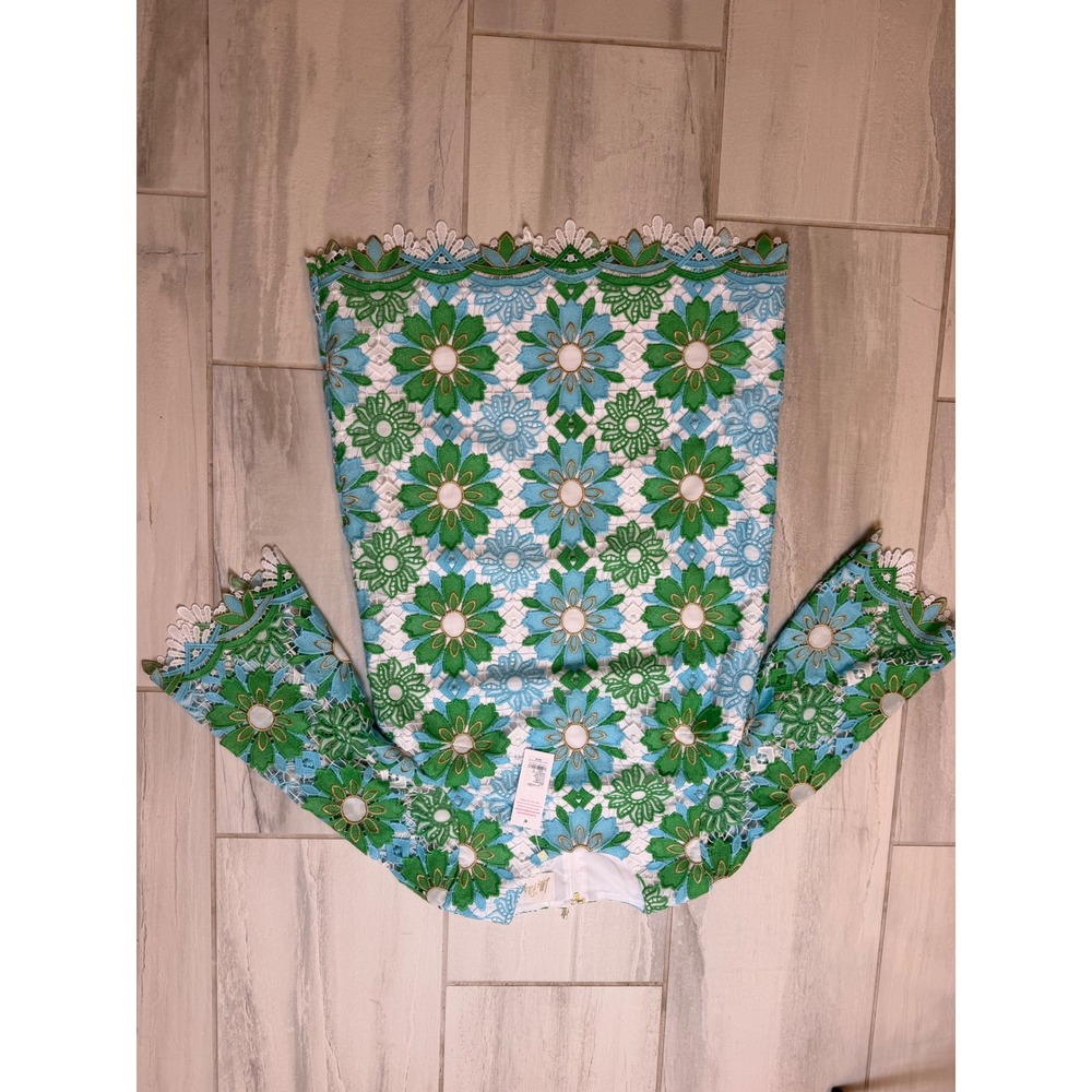 Lilly Pulitzer Jouri Lace Dress Putting Green Sunshine Tile Floral Blue Green 6 - Picture 2 of 8